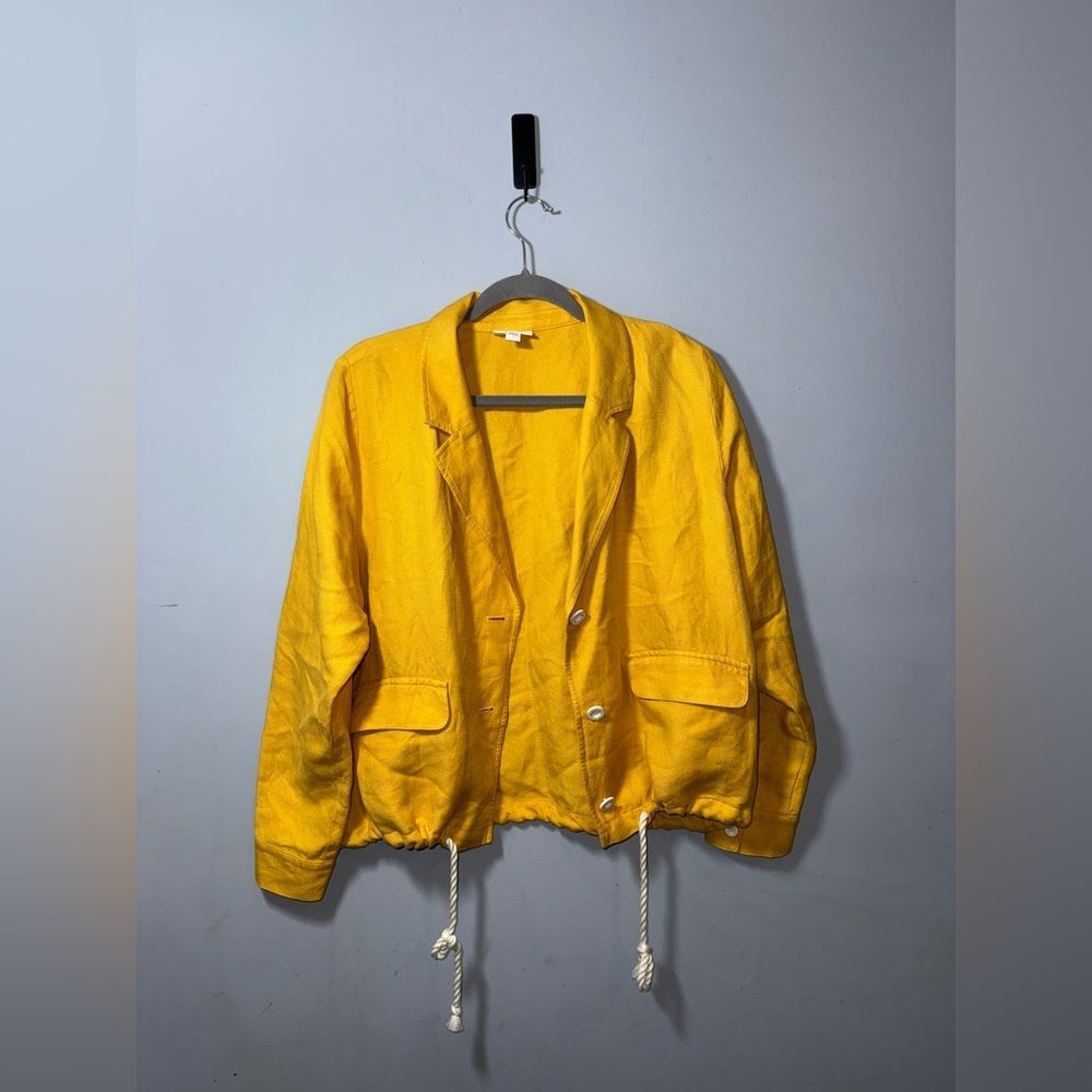 J.Jill women’s “Daisy” Drawstring Hem Linen Blend Blazer sunflower yellow S EUC